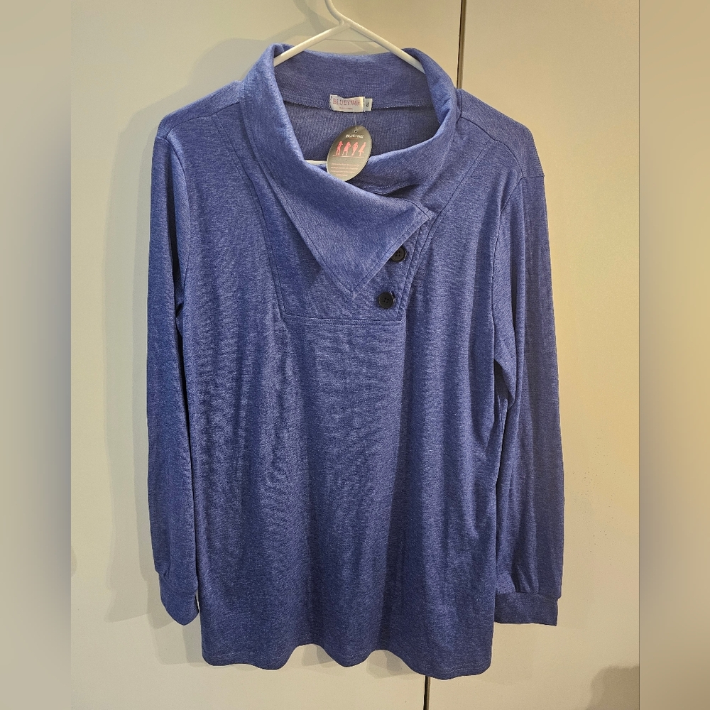 Stylish Cowl Neck Long Sleeve Top in Blue
